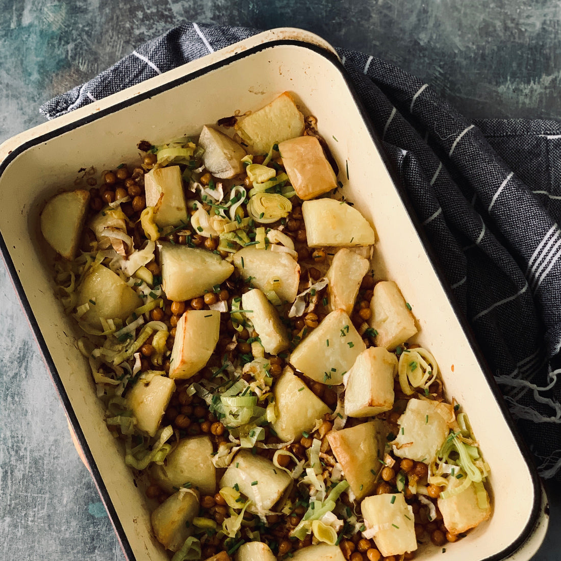 Roasted Potatoes with Chickpeas and Leeks